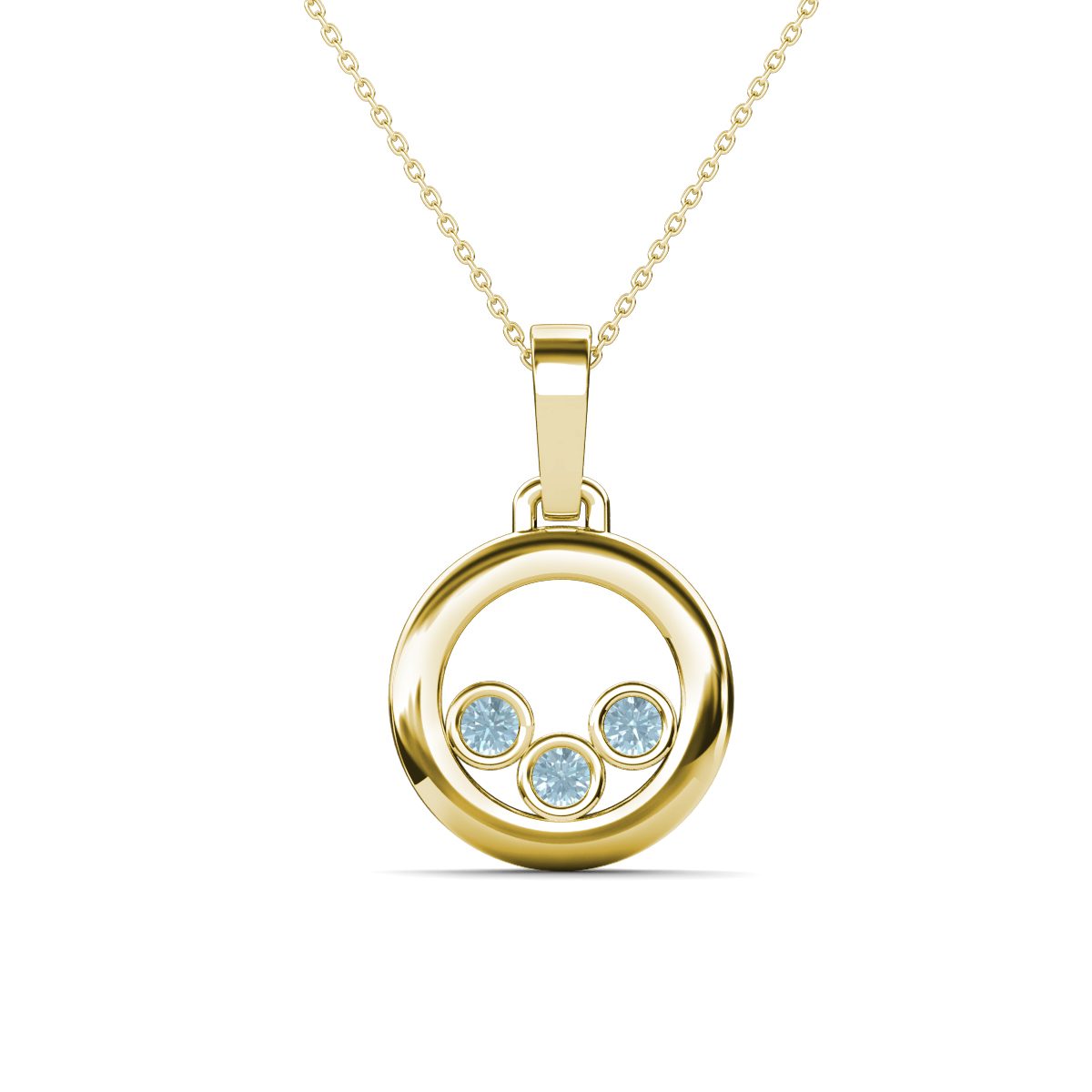 Oriya Aquamarine Open Circle Women Three Stone Pendant Necklace 